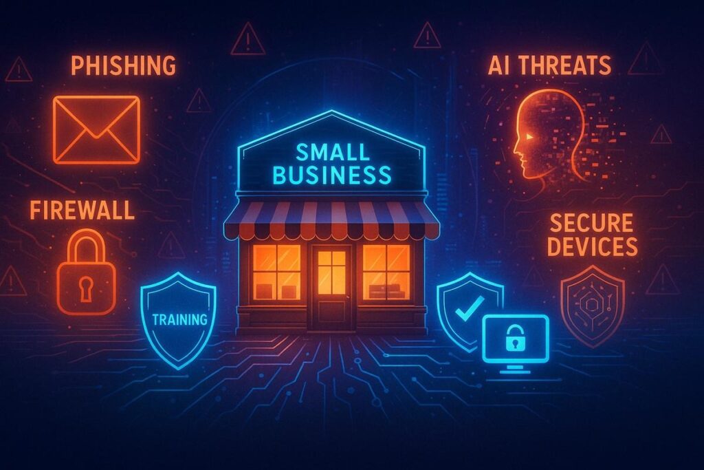Cybersecurity services protecting small businesses from cyber threats and data breaches.