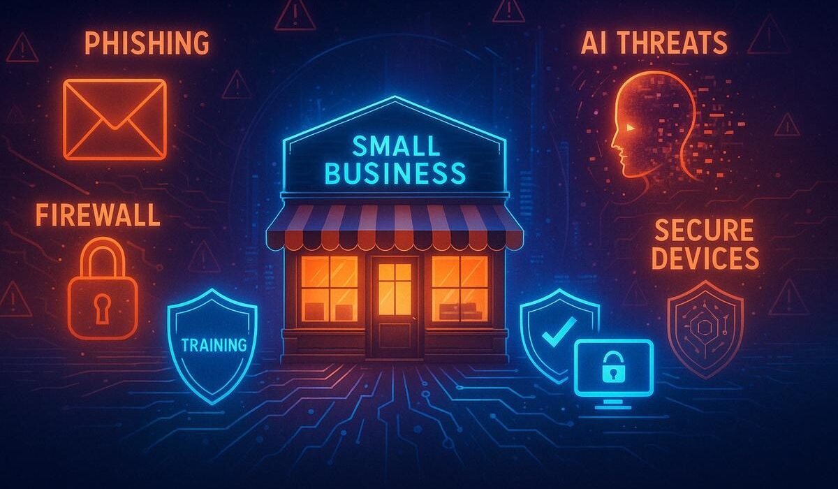 Cybersecurity services protecting small businesses from cyber threats and data breaches.