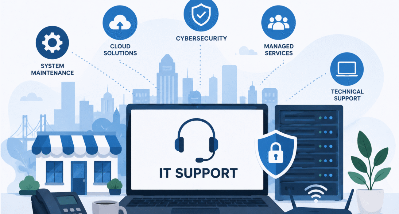 IT support services for small businesses in Houston, covering technology management, cybersecurity, and business IT solutions.