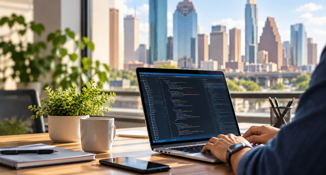 Web developers creating a business website for a small business in Texas