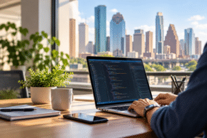 Web developers creating a business website for a small business in Texas