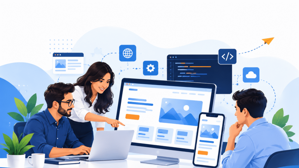 Website development team creating a responsive business website for companies in Houston