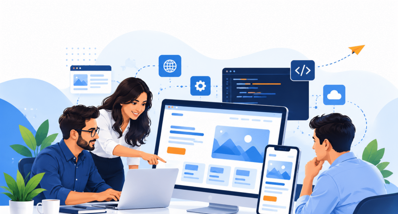 Website development team creating a responsive business website for companies in Houston