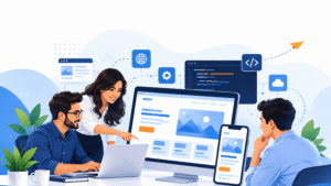Website development team creating a responsive business website for companies in Houston